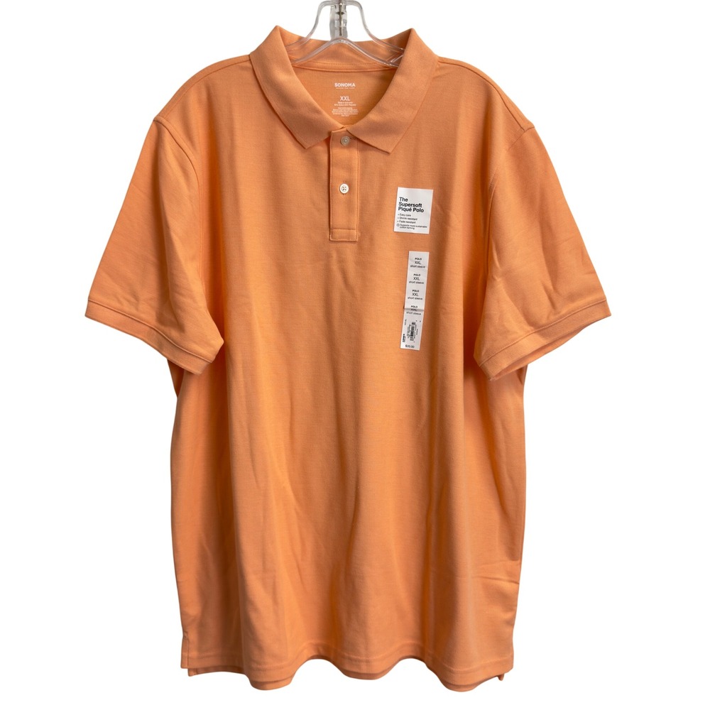 Sonoma Goods For Life Mens‎ XXL Supersoft Pique Polo Shirt Peach Orange New